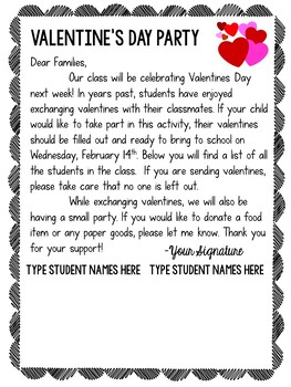 Preview of Valentine's Day Letter to Parents {editable}