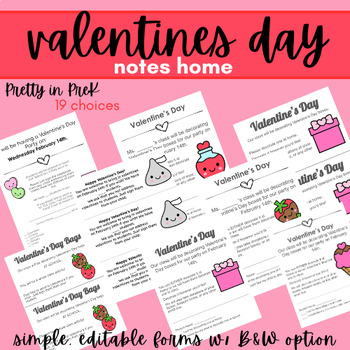 Preview of Valentines Day Notes Home - Simple Party Invites - Elementary School