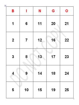 Preview of Valentine's Day Number BINGO (numbers 1-25)