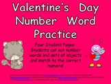 Valentine's Day Number Word Match- Kindergarten- Zero to Ten