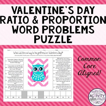 Preview of Valentine's Day Math Owl Ratio and Proportion Word Problems Puzzle