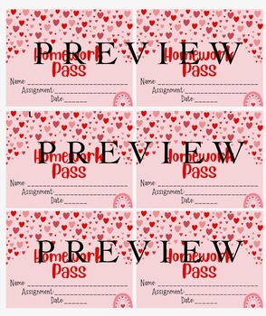 Preview of Valentines Day Pack of 2 Homework Passes