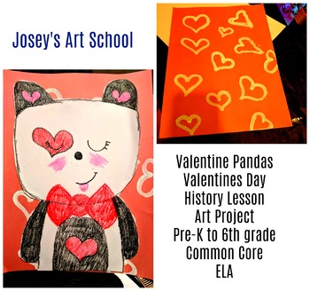 Preview of Valentines Day Pandas Valentine History Lesson Art Project Discussion ELA