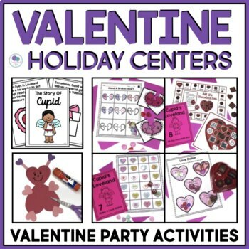 Preview of Valentines Day Party Centers Cupid Theme Day Kindergarten 1st Grade 2nd Grade