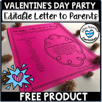 Preview of Valentines Day Party Letter To Parents Editable