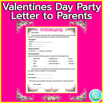 Preview of Valentines Day Party Letter to Parents, Valentines Box Letter to Parents