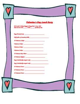 Preview of Valentines Day Party Sign Up Sheet