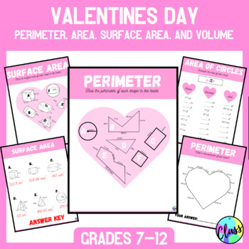 Preview of Valentines Day | Perimeter, Area, Surface Area, and Volume | Grades 7 to 12 Math