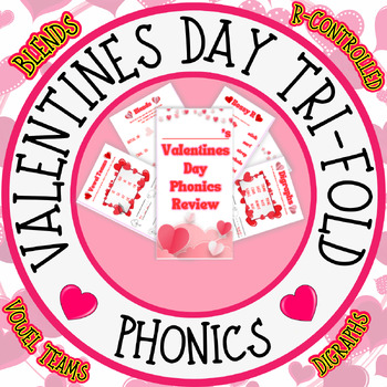 Preview of Valentines Day Phonics Trifold Activity Blend R-Controlled Teams Digraphs ELA