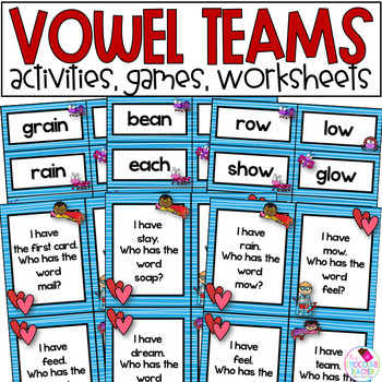 Preview of Valentine's Day - Vowel Teams - Phonics Worksheets Games Activities