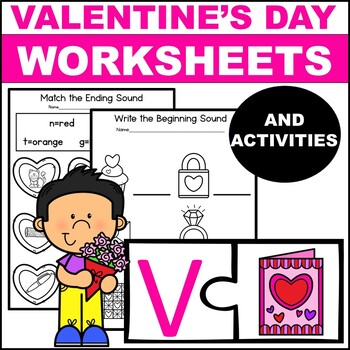 Preview of Valentines Day Phonics Worksheets Beginning and Ending Sound Counting Syllables
