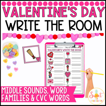 Preview of Valentines Day Phonics Write the Room | CVC Words and Word Families Activity