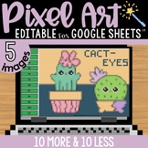 Valentines Day Pixel Art Math Practice | 10 More 10 Less |