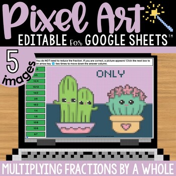 Preview of Valentines Day Pixel Art Math Practice | Multiplying Fractions by a Whole