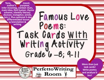 Preview of Poetry Close Read Task Cards w 3-day Application Writing. Grade 6 -8, 9 -11