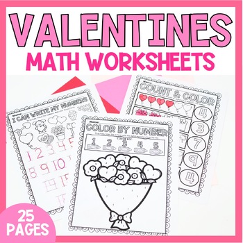 Preview of Valentine's Day Preschool Activity Pre-K Kindergarten Math Worksheets Printable