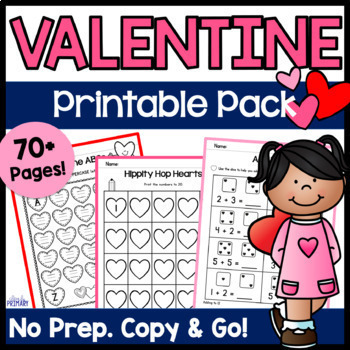 Preview of Valentine's Day Math & Literacy Activities Worksheets,  Kindergarten & 1st Grade