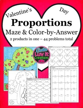 Preview of Valentine's Day Math Solving Proportions Maze & Color by Number Activity Bundle