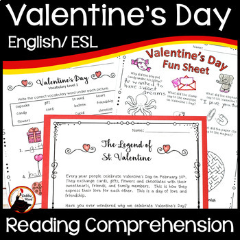 Preview of Valentine's Day Reading Comprehension - ESL Valentines Activities & Worksheets