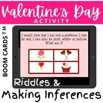 Preview of Valentines Day Riddles Making Inferences BOOM CARDS Distance Learning