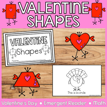 Preview of Valentines Day Shapes | 2D | Math | Emergent Reader | Activities