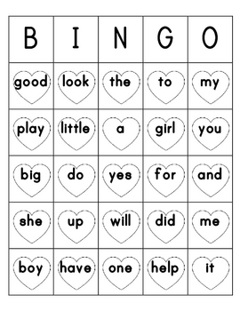 kindergarten sight word bingo printable free
