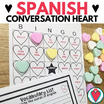 Preview of Spanish Valentines Day Bingo Game, Vocabulary List Spanish San Valentin Activity