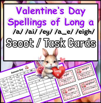 Preview of Valentines Day Long Vowel Spellings of Long a /SOR Phonics / Fun Task Cards