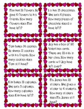 Preview of Valentines Day Subtraction Word Problem Task Cards SAMPLER {CCSS aligned}