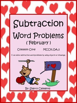 Preview of Valentines Day Subtraction Word Problems | Worksheets | Number Line