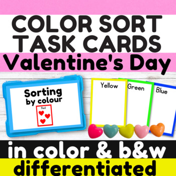 Preview of Valentines Day Task Boxes - Color Sorting Task Cards, Colour Sort Math Center