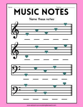 Preview of Valentines Day Theme Music Theory Worksheet Bundle for Beginners
