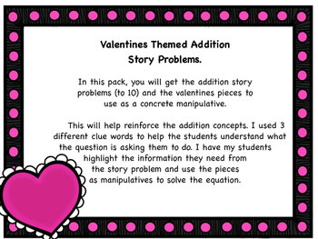 Preview of Valentines Day Themed Addition Story Problems with pictures