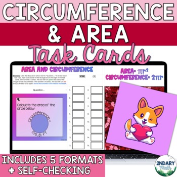 Preview of Valentines Day Themed Area and Circumference Digital and Printable Task Cards