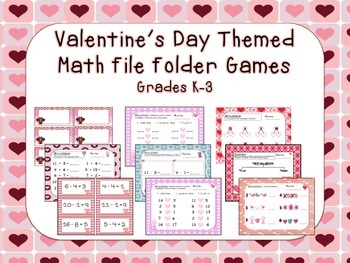Preview of Math: Valentines Themed File Folder Games Bundle    Grades K-3