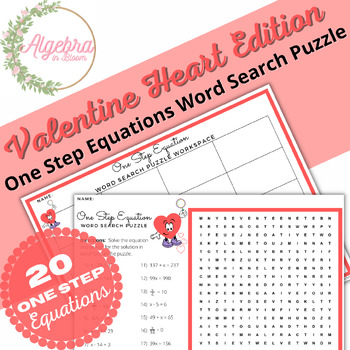 Preview of Valentines Day // One Step Equations // Math Word Search Puzzle