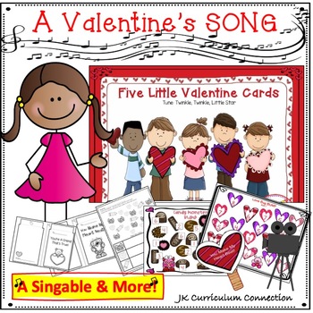 Preview of Valentine’s Day Song with Literacy and Math Activities: 5 Little Valentine Cards