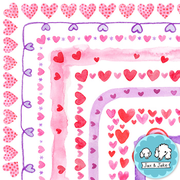 Preview of Valentines Day Watercolor Clipart Borders - February Heart Clip Art Frames