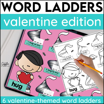 Preview of Valentines Day Word Ladders & Word Chains Word Work & Vocabulary 1st 2nd grade