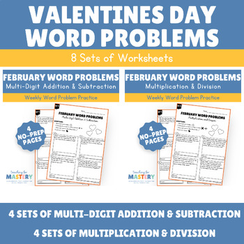 Preview of Valentines Day Word Problem Worksheets BUNDLE
