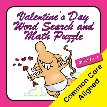 Preview of Valentine's Day Word Search and Math Puzzle - Grades 4 - 7