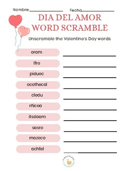 Preview of Valentines Day Worksheets- Hojas de Trabajo para el Dia del Amor y la Amistad