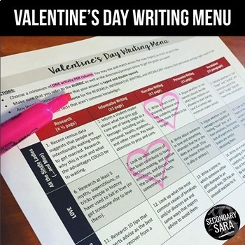 Preview of Valentine’s Day Writing for Teens: Choice Menu with 40 Prompts {Feburary}