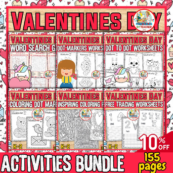 Preview of Valentines Day activities Bundle | Valentines worksheets-games-coloring pages