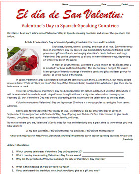 Preview of Valentine's Day in Spanish-Speaking Countries: Reading Activities & Sub Plan