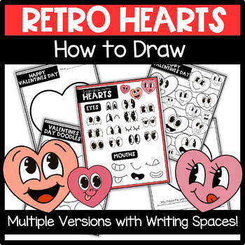 Preview of Valentines Day retro heart directed drawing art and writing project