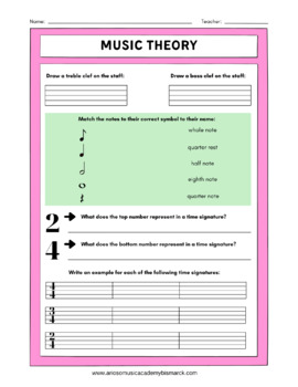 Preview of Valentines Day themed Music Theory Worksheet