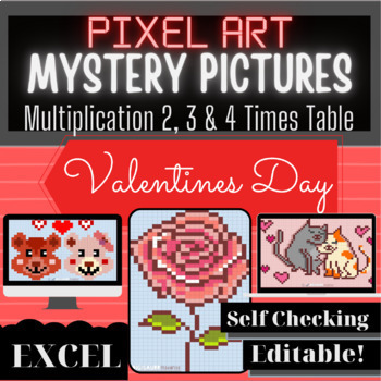 Preview of Valentines Day Digital Pixel Art Mystery Picture Activities for Excel