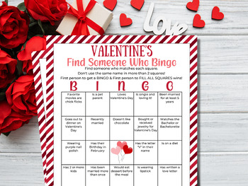 Valentines Find Someone Who Bingo | Ice breaker game | Mix & Mingle Game