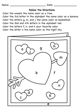 valentine s following directions coloring worksheets by the autism helper